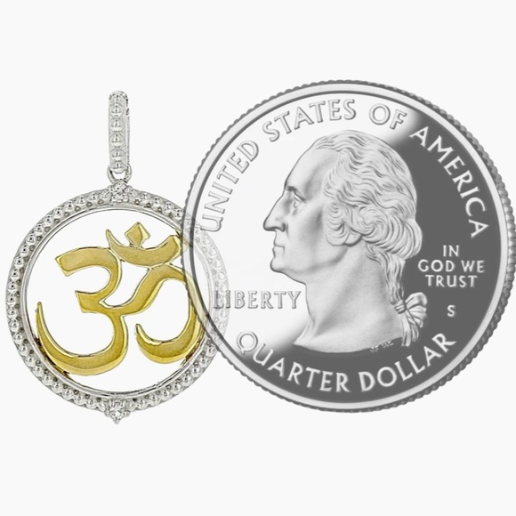 NWT Judith Ripka Two-Tone Om Necklace with White Topaz Accents. 18” - Picture 7 of 7